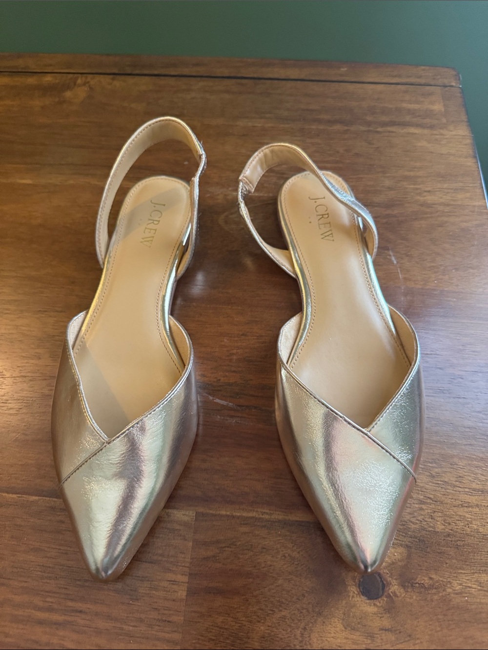 J. Crew Metallic Gold Pointed Slingback Flats
